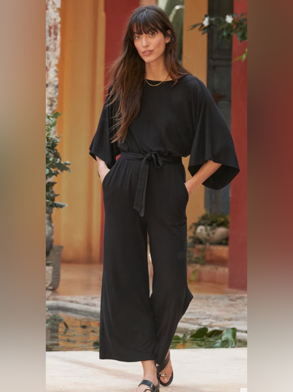 Garnet Hill Black Wide-Leg Jumpsuit with Tie Waist